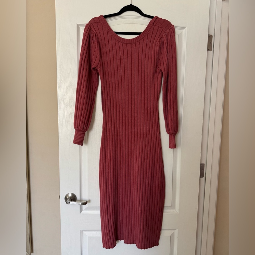 Vici Ribbed Midi Dress - Dusty Pink - Picture 6 of 11
